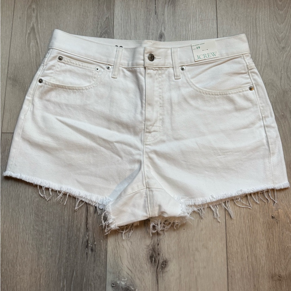J. Crew White Jean Shorts Distressed Raw Hem (SZ 29)